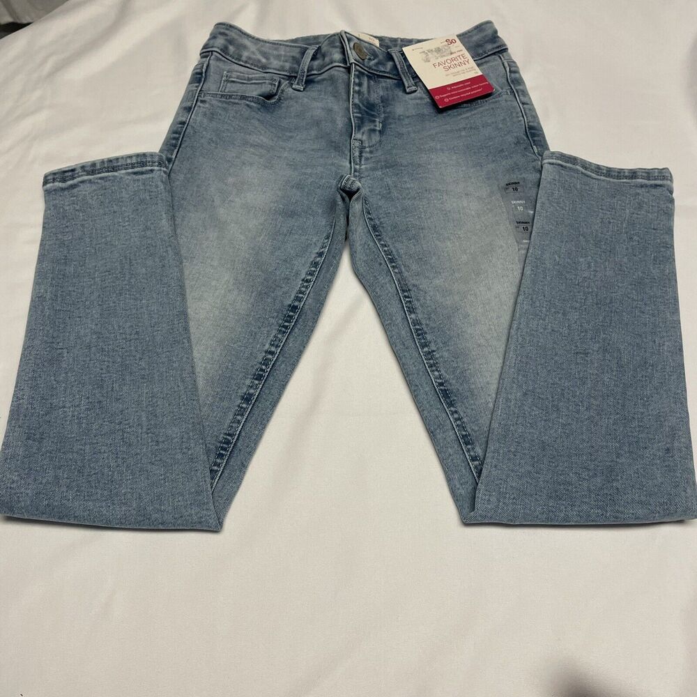 SO Girls Mid Rise Favorite Skinny Blue JEANS Sz 10 Adjustable Waistband) NWT